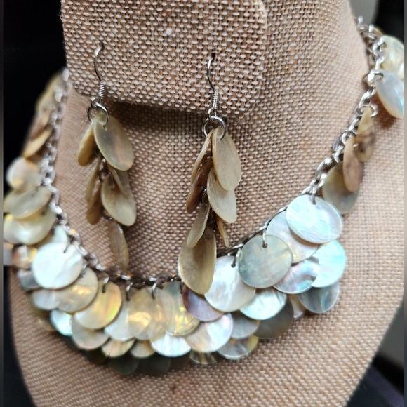 Jewelry - MOP Silver Earrings and Necklace Duo